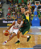 Tony Parker (no.9) of France (L) and Renaldas Seibutis (no.10) of Lithuania (R) during FIBA European basketball championships 2013 final match between France and Lithuania. Final match of FIBA European basketball championships 2013 between France and Lithuania was played on Sunday, 22nd of September 2013 in Stozice arena in Ljubljana, Slovenia.
