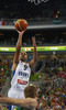 Tony Parker (no.9) of France shooting during FIBA European basketball championships 2013 final match between France and Lithuania. Final match of FIBA European basketball championships 2013 between France and Lithuania was played on Sunday, 22nd of September 2013 in Stozice arena in Ljubljana, Slovenia.
