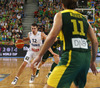 Nando De Colo (no.12) of France (L) attacking during FIBA European basketball championships 2013 final match between France and Lithuania. Final match of FIBA European basketball championships 2013 between France and Lithuania was played on Sunday, 22nd of September 2013 in Stozice arena in Ljubljana, Slovenia.

