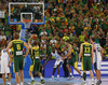 Renaldas Seibutis (no.10) of Lithuania shooting free throw during FIBA European basketball championships 2013 final match between France and Lithuania. Final match of FIBA European basketball championships 2013 between France and Lithuania was played on Sunday, 22nd of September 2013 in Stozice arena in Ljubljana, Slovenia.

