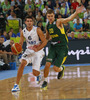 Antoine Diot (no.6) of France (L) and Renaldas Seibutis (no.10) of Lithuania (R) during FIBA European basketball championships 2013 final match between France and Lithuania. Final match of FIBA European basketball championships 2013 between France and Lithuania was played on Sunday, 22nd of September 2013 in Stozice arena in Ljubljana, Slovenia.
