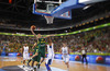 Renaldas Seibutis (no.10) of Lithuania shooting during FIBA European basketball championships 2013 final match between France and Lithuania. Final match of FIBA European basketball championships 2013 between France and Lithuania was played on Sunday, 22nd of September 2013 in Stozice arena in Ljubljana, Slovenia.
