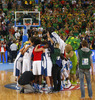 French players celebrate their victory and European champions title after end of the FIBA European basketball championships 2013 final match between France and Lithuania. Final match of FIBA European basketball championships 2013 between France and Lithuania was played on Sunday, 22nd of September 2013 in Stozice arena in Ljubljana, Slovenia.
