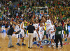 French players celebrate their victory and European champions title after end of the FIBA European basketball championships 2013 final match between France and Lithuania. Final match of FIBA European basketball championships 2013 between France and Lithuania was played on Sunday, 22nd of September 2013 in Stozice arena in Ljubljana, Slovenia.
