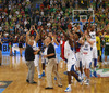 French players celebrate their victory and European champions title after end of the FIBA European basketball championships 2013 final match between France and Lithuania. Final match of FIBA European basketball championships 2013 between France and Lithuania was played on Sunday, 22nd of September 2013 in Stozice arena in Ljubljana, Slovenia.

