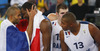 Tony Parker (no.9) of France (L) and Florent Pietrus (no.11) of France (R) celebrate their victory and European champions title after end of the FIBA European basketball championships 2013 final match between France and Lithuania. Final match of FIBA European basketball championships 2013 between France and Lithuania was played on Sunday, 22nd of September 2013 in Stozice arena in Ljubljana, Slovenia.
