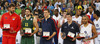 Best 5 players of tournament, Mario Delas (no.13) of Croatia, Linas Kleiza (no.11) of Lithuania, Bojan Bogdanovic (no.7) of Croatia, Goran Dragic (no.11) of Slovenia, and Tony Parker (no.9) of France (from L to R) after end of the FIBA European basketball championships 2013 final match between France and Lithuania. Final match of FIBA European basketball championships 2013 between France and Lithuania was played on Sunday, 22nd of September 2013 in Stozice arena in Ljubljana, Slovenia.
