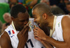 Florent Pietrus (no.11) of France (L) and Tony Parker (no.9) of France (R) celebrate their victory and European champions title after end of the FIBA European basketball championships 2013 final match between France and Lithuania. Final match of FIBA European basketball championships 2013 between France and Lithuania was played on Sunday, 22nd of September 2013 in Stozice arena in Ljubljana, Slovenia.

