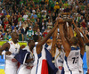 French players celebrate their victory and European champions title after end of the FIBA European basketball championships 2013 final match between France and Lithuania. Final match of FIBA European basketball championships 2013 between France and Lithuania was played on Sunday, 22nd of September 2013 in Stozice arena in Ljubljana, Slovenia.
