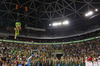 Mascot of the Championships Lipko brings winning trophy for victorious French team after end of the FIBA European basketball championships 2013 final match between France and Lithuania. Final match of FIBA European basketball championships 2013 between France and Lithuania was played on Sunday, 22nd of September 2013 in Stozice arena in Ljubljana, Slovenia.
