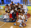 French players celebrate their victory and European champions title after end of the FIBA European basketball championships 2013 final match between France and Lithuania. Final match of FIBA European basketball championships 2013 between France and Lithuania was played on Sunday, 22nd of September 2013 in Stozice arena in Ljubljana, Slovenia.
