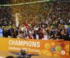 French players celebrate their victory and European champions title after end of the FIBA European basketball championships 2013 final match between France and Lithuania. Final match of FIBA European basketball championships 2013 between France and Lithuania was played on Sunday, 22nd of September 2013 in Stozice arena in Ljubljana, Slovenia.
