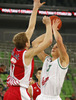 Sasu Salin (no.10) of Union Olimpija (R) and Jaka Blazic (no.11) of Crvena Zvezda (L) during match of 4th round of ABA Basketball League between Union Olimpija, Slovenia, and Crvena Zvezda, Serbia. Match of ABA Basketball League between Union Olimpija, Slovenia, and Crvena Zvezda, Serbia, was played on Sunday, 20th of October 2013 in Stozice arena in Ljubljana, Slovenia.
