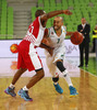 Nebojsa Joksimovic (no.7) of Union Olimpija (R) and De Marcus Nelson (no.20) of Crvena Zvezda (L) during match of 4th round of ABA Basketball League between Union Olimpija, Slovenia, and Crvena Zvezda, Serbia. Match of ABA Basketball League between Union Olimpija, Slovenia, and Crvena Zvezda, Serbia, was played on Sunday, 20th of October 2013 in Stozice arena in Ljubljana, Slovenia.
