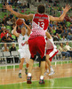 Sasu Salin (no.10) of Union Olimpija (L) attacking during match of 4th round of ABA Basketball League between Union Olimpija, Slovenia, and Crvena Zvezda, Serbia. Match of ABA Basketball League between Union Olimpija, Slovenia, and Crvena Zvezda, Serbia, was played on Sunday, 20th of October 2013 in Stozice arena in Ljubljana, Slovenia.
