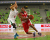 De Marcus Nelson (no.20) of Crvena Zvezda (R) and Nebojsa Joksimovic (no.7) of Union Olimpija (L) during match of 4th round of ABA Basketball League between Union Olimpija, Slovenia, and Crvena Zvezda, Serbia. Match of ABA Basketball League between Union Olimpija, Slovenia, and Crvena Zvezda, Serbia, was played on Sunday, 20th of October 2013 in Stozice arena in Ljubljana, Slovenia.
