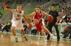 Jaka Blazic (no.11) of Crvena Zvezda (R)  and Sasu Salin (no.10) of Union Olimpija (L) during match of 4th round of ABA Basketball League between Union Olimpija, Slovenia, and Crvena Zvezda, Serbia. Match of ABA Basketball League between Union Olimpija, Slovenia, and Crvena Zvezda, Serbia, was played on Sunday, 20th of October 2013 in Stozice arena in Ljubljana, Slovenia.
