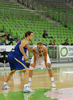 Petteri Koponen (no.8) of Khimki Moscow (L) and Sasu Salin (no.10) of Union Olimpija (R) during match of FIBA basketball Euro Cup match between KK Union Olimpija, Ljubljana, Slovenia, and Khimki Moscow, Russia. Match between Union Olimpija and Khimki Moscow was closed for public as result of incident last season, and was played in Stozice Arena in Ljubljana, Slovenia, on Wednesday, 22nd of October 2014.
