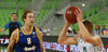 Petteri Koponen (no.8) of Khimki Moscow (L) and Sasu Salin (no.10) of Union Olimpija (R) during match of FIBA basketball Euro Cup match between KK Union Olimpija, Ljubljana, Slovenia, and Khimki Moscow, Russia. Match between Union Olimpija and Khimki Moscow was closed for public as result of incident last season, and was played in Stozice Arena in Ljubljana, Slovenia, on Wednesday, 22nd of October 2014.
