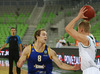 Petteri Koponen (no.8) of Khimki Moscow (L) and Sasu Salin (no.10) of Union Olimpija (R) during match of FIBA basketball Euro Cup match between KK Union Olimpija, Ljubljana, Slovenia, and Khimki Moscow, Russia. Match between Union Olimpija and Khimki Moscow was closed for public as result of incident last season, and was played in Stozice Arena in Ljubljana, Slovenia, on Wednesday, 22nd of October 2014.
