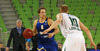 Petteri Koponen (no.8) of Khimki Moscow (L) and Sasu Salin (no.10) of Union Olimpija (R) during match of FIBA basketball Euro Cup match between KK Union Olimpija, Ljubljana, Slovenia, and Khimki Moscow, Russia. Match between Union Olimpija and Khimki Moscow was closed for public as result of incident last season, and was played in Stozice Arena in Ljubljana, Slovenia, on Wednesday, 22nd of October 2014.
