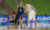 Petteri Koponen (no.8) of Khimki Moscow (L) and Sasu Salin (no.10) of Union Olimpija (R) during match of FIBA basketball Euro Cup match between KK Union Olimpija, Ljubljana, Slovenia, and Khimki Moscow, Russia. Match between Union Olimpija and Khimki Moscow was closed for public as result of incident last season, and was played in Stozice Arena in Ljubljana, Slovenia, on Wednesday, 22nd of October 2014.
