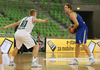 Sasu Salin (no.10) of Union Olimpija (L) and Petteri Koponen (no.8) of Khimki Moscow (R) during match of FIBA basketball Euro Cup match between KK Union Olimpija, Ljubljana, Slovenia, and Khimki Moscow, Russia. Match between Union Olimpija and Khimki Moscow was closed for public as result of incident last season, and was played in Stozice Arena in Ljubljana, Slovenia, on Wednesday, 22nd of October 2014.
