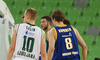 Sasu Salin (no.10) of Union Olimpija (L) and Petteri Koponen (no.8) of Khimki Moscow (R) during match of FIBA basketball Euro Cup match between KK Union Olimpija, Ljubljana, Slovenia, and Khimki Moscow, Russia. Match between Union Olimpija and Khimki Moscow was closed for public as result of incident last season, and was played in Stozice Arena in Ljubljana, Slovenia, on Wednesday, 22nd of October 2014.
