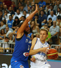 Mikko Koivisto (no.4) of Finland (R) and Marco Stefano Belinelli (no.3) of Italy (L)  during basketball match of Adecco cup between Finland and Italy. Basketball match of Adecco cup between Finland and Italy was played in Bonifika arena in Koper, Slovenia, on Friday, 21st of August 2015.
