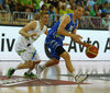 Roope Ahonen (no.30) of Finland (R) and Luka Rupnik (no.5) of Slovenia (L) during basketball match of Adecco cup between Finland and Slovenia. Basketball match of Adecco cup between Finland and Slovenia was played in Bonifika arena in Koper, Slovenia, on Saturday, 22nd of August 2015.
