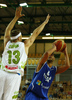Gerald Lee (no.8) of Finland (R) shooting over Miha Zupan (no.13) of Slovenia (L) during basketball match of Adecco cup between Finland and Slovenia. Basketball match of Adecco cup between Finland and Slovenia was played in Bonifika arena in Koper, Slovenia, on Saturday, 22nd of August 2015.
