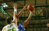 Gerald Lee (no.8) of Finland (R) shooting over Uros Slokar (no.55) of Slovenia (L) during basketball match of Adecco cup between Finland and Slovenia. Basketball match of Adecco cup between Finland and Slovenia was played in Bonifika arena in Koper, Slovenia, on Saturday, 22nd of August 2015.

