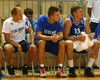 Injured Sasu Salin of Finland (L) observing the match from the bench during basketball match of Adecco cup between Finland and Slovenia. Basketball match of Adecco cup between Finland and Slovenia was played in Bonifika arena in Koper, Slovenia, on Saturday, 22nd of August 2015.
