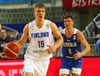 Elias Vaktonen (no.19) of Finland and Edo Muric (no.8) of Slovenia during basketball match of FIBA Basketball World Cup 2023 Qualifiers between Slovenia and Finland. Basketball match of FIBA Basketball World Cup 2023 Qualifiers between Slovenia and Finland was played in Bonifika arena in Koper, Slovenia, on Monday, 28th of February 2022.