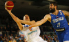 Alex Murphy (no.5) of Finland and Ziga Dimec (no.27) of Slovenia during basketball match of FIBA Basketball World Cup 2023 Qualifiers between Slovenia and Finland. Basketball match of FIBA Basketball World Cup 2023 Qualifiers between Slovenia and Finland was played in Bonifika arena in Koper, Slovenia, on Monday, 28th of February 2022.