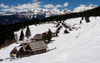 Snow cowered alpine meadows Zajamniki in Pokljuka, Slovenia, on Saturday, 30th of April 2016.
