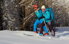 Ski tourers during ski tour in Velika Planina above Kamnik, Slovenia on sunny Saturday, 20th of February 2016.
