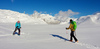 Ski tourers during ski tour in Velika Planina above Kamnik, Slovenia on sunny Saturday, 20th of February 2016.
