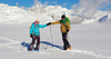 Ski tourers during ski tour in Velika Planina above Kamnik, Slovenia on sunny Saturday, 20th of February 2016.
