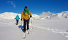 Ski tourers during ski tour in Velika Planina above Kamnik, Slovenia on sunny Saturday, 20th of February 2016.
