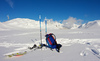 Ski touring equipment in snow during ski tour in Velika Planina above Kamnik, Slovenia on sunny Saturday, 20th of February 2016.
