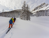 Ski touring in mountains around Vrsic pass above Kranjska Gora, Slovenia.