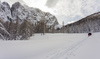 Ski touring in mountains around Vrsic pass above Kranjska Gora, Slovenia.