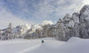 Ski touring in mountains around Vrsic pass above Kranjska Gora, Slovenia.