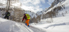 Ski touring in mountains around Vrsic pass above Kranjska Gora, Slovenia.