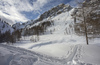 Ski touring in mountains around Vrsic pass above Kranjska Gora, Slovenia.