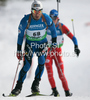 Second placed Simon Fourcade of France during men 20km individual race of e.on Ruhrgas IBU Biathlon World Cup 2009-10. Men individual race of e.on Ruhrgas IBU Biathlon World Cup was held in Pokljuka, Slovenia, on 17th of December 2009.

