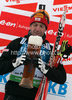 Winner Christoph Sumann of Austria celebrating his medal won in men 20km individual race of e.on Ruhrgas IBU Biathlon World Cup 2009-10. Men individual race of e.on Ruhrgas IBU Biathlon World Cup was held in Pokljuka, Slovenia, on 17th of December 2009.
