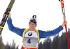 Winner Bjoern Ferry of Sweden celebrates his victory in men IBU E.on Biathlon World cup sprint race in Pokljuka, Slovenia. Men sprint race of IBU E.on Biathlon World cup was held on Thursday, 6th of March 2014 in Pokljuka, Slovenia.
