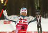 Fourth placed Kaisa Makarainen of Finland celebrates her fourth place in the women IBU E.on Biathlon World cup sprint race in Pokljuka, Slovenia. Women sprint race of IBU E.on Biathlon World cup was held on Thursday, 6th of March 2014 in Pokljuka, Slovenia.
